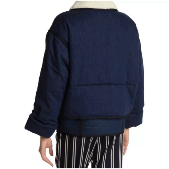 NEW SCOTCH & SODA Padded Denim Bomber Jacket with Faux Shearling Collar - Picture 2 of 2